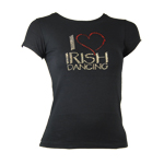  Click to view T-Shirt with I Love Irish dance diamante motif
