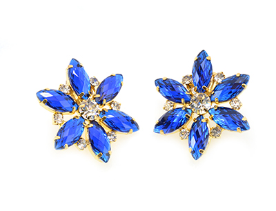 Flower Earrings - Blue Diamantes