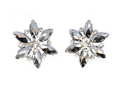 Flower Earrings - Jet Hematite Diamantes