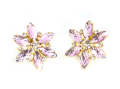 Flower Earrings - Light Pink Diamantes